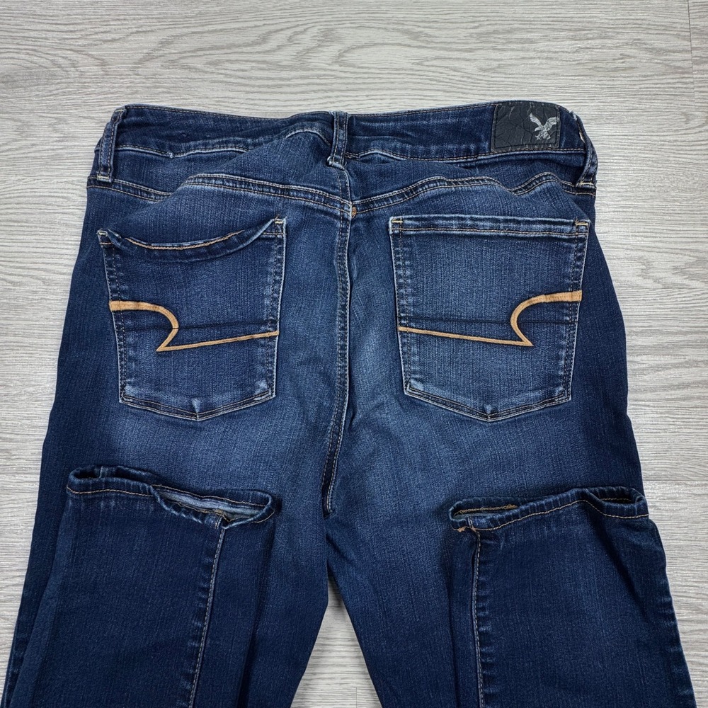American Eagle Women Skinny Jeans Super Stretch Dark Wash 12 Long Blue Denim - Picture 9 of 9